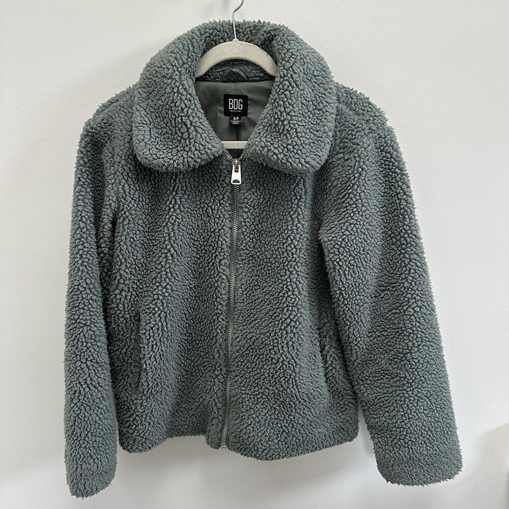 BDG Theo Teddy Jacket, Khaki‎ Green Small Petite